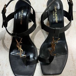 YSL Cassandra Heleed Sandals in Leather with Gold tone
